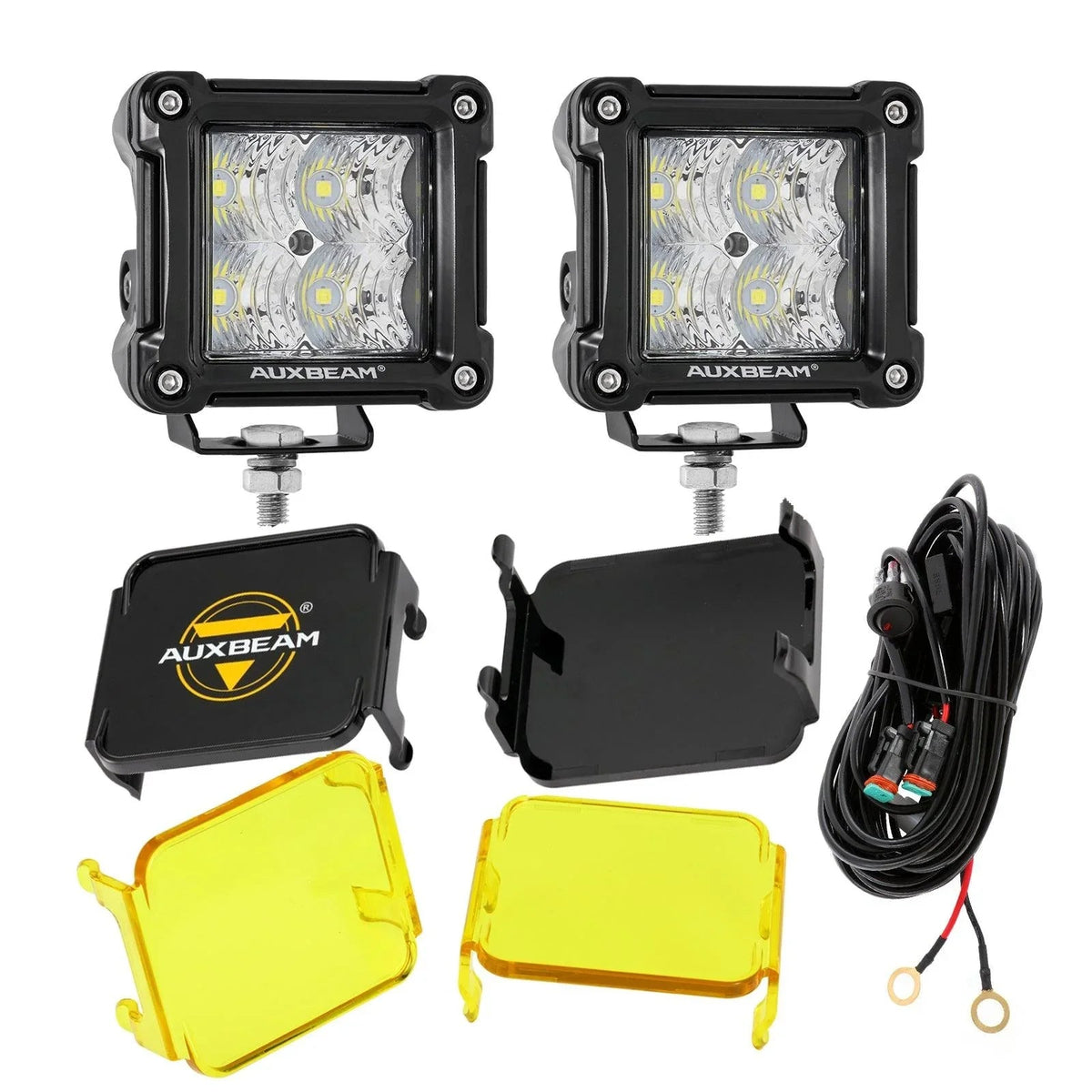 Auxbeam 3" 40W LED Pods Light Spot/Flood Multicolor frame with wiring harness