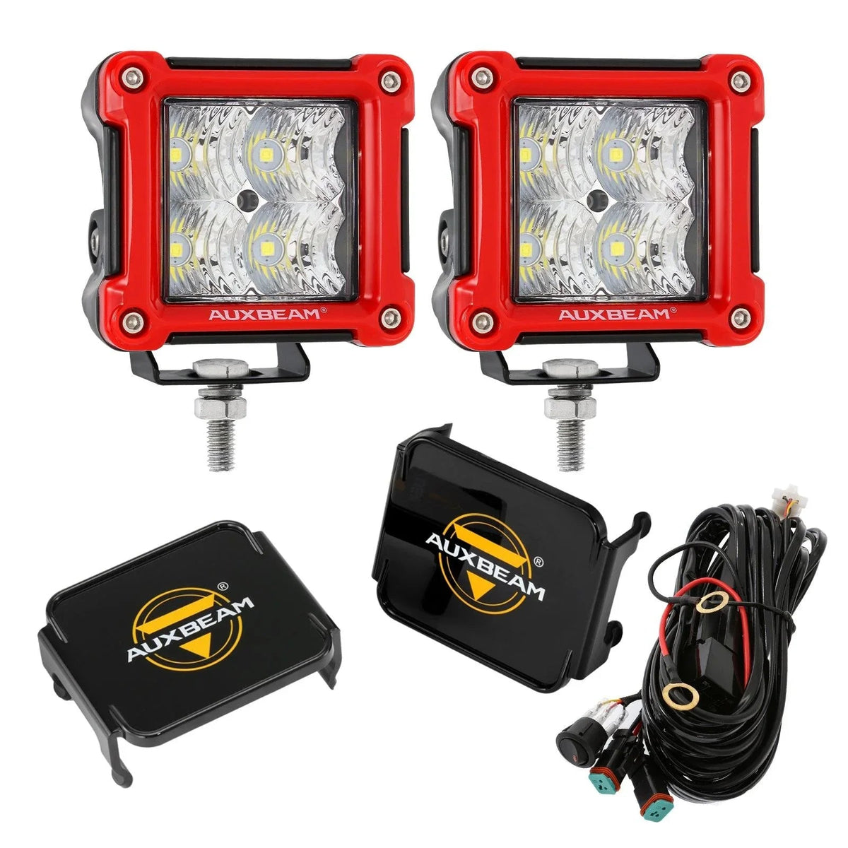 Auxbeam 3" 40W LED Pods Light Spot/Flood Multicolor frame with wiring harness