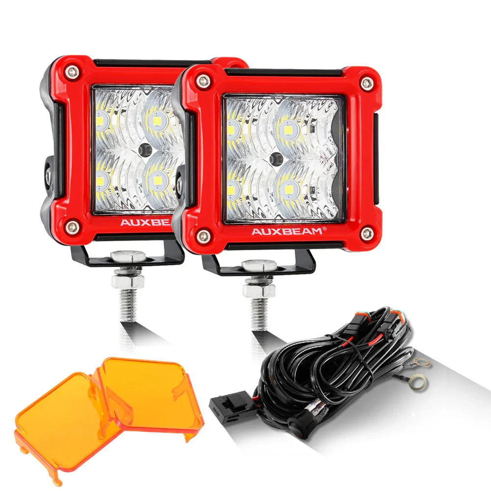 Auxbeam 3" 40W LED Pods Light Spot/Flood Multicolor frame with wiring harness