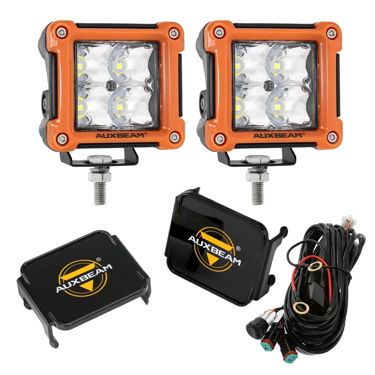 Auxbeam 3" 40W LED Pods Light Spot/Flood Multicolor frame with wiring harness