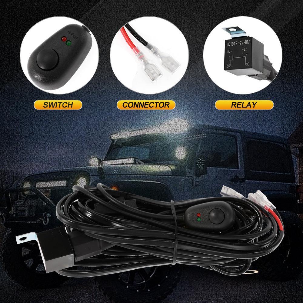 LED Light Bar Wiring Harness Kit with Fuse 12V 40A Relay ON/OFF Switch