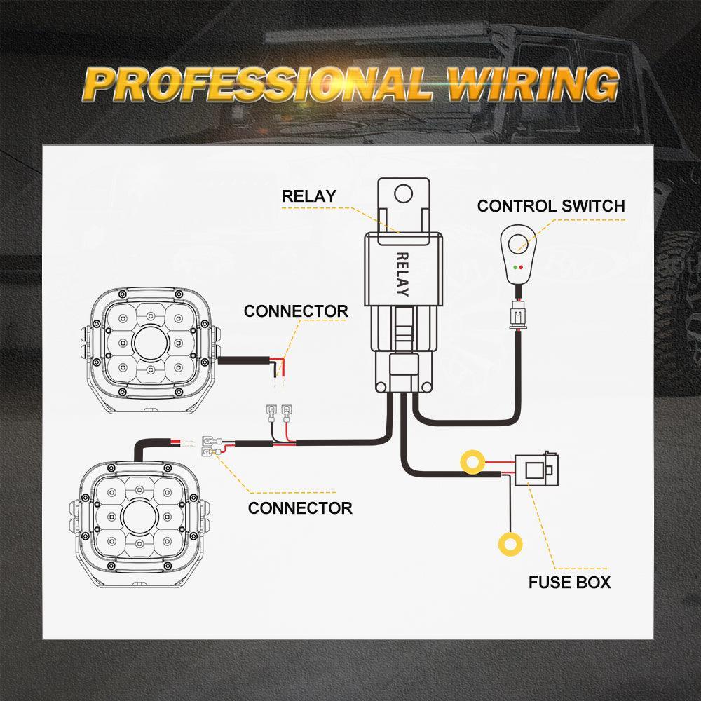 LED Light Bar Wiring Harness Kit with Fuse 12V 40A Relay ON/OFF Switch