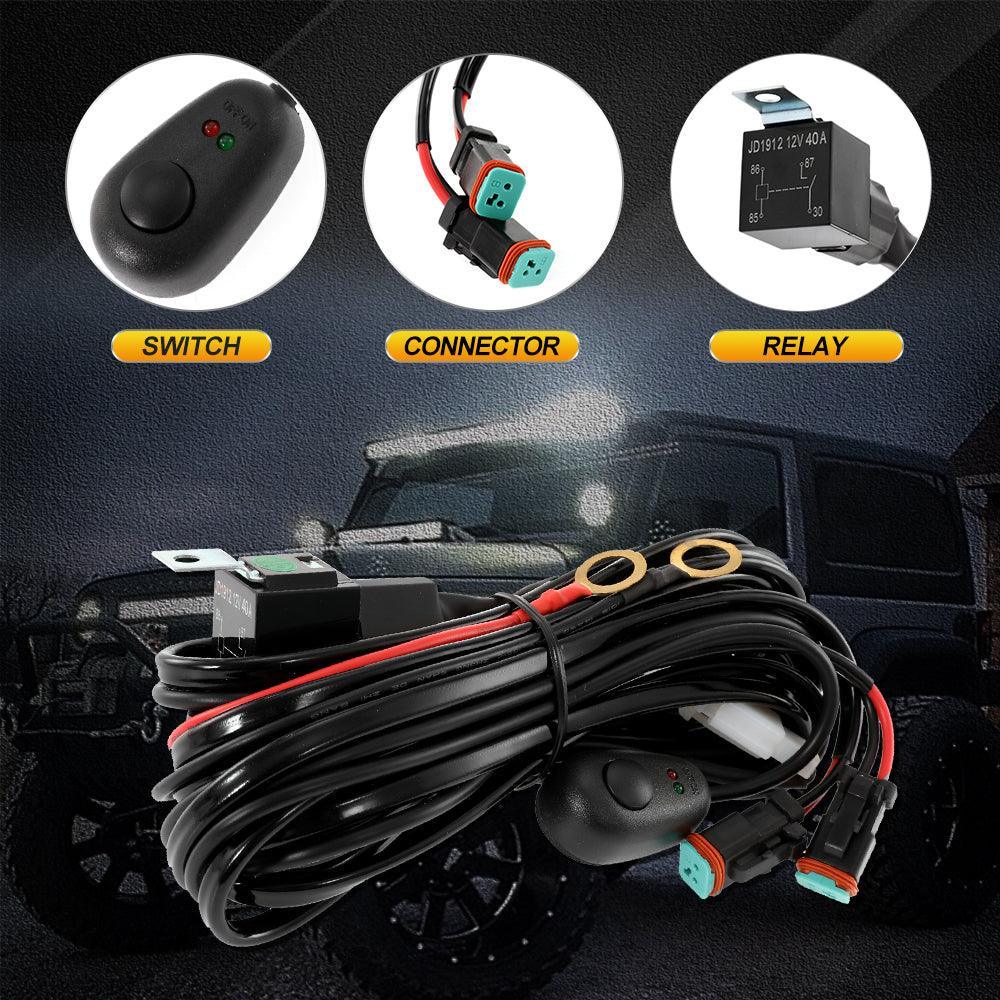 DT Connector LED Light Bar Wiring Harness Kit with Fuse 12V 40A Relay ON/OFF Switch