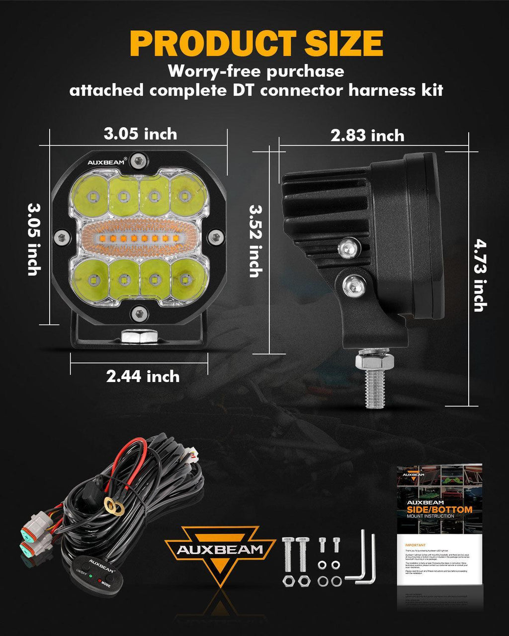 XP-ULTRA Series 3 INCH 96W 9600LM LED PODS 6 MODES WHITE AMBER FLASHING LED DRIVING LIGHTS