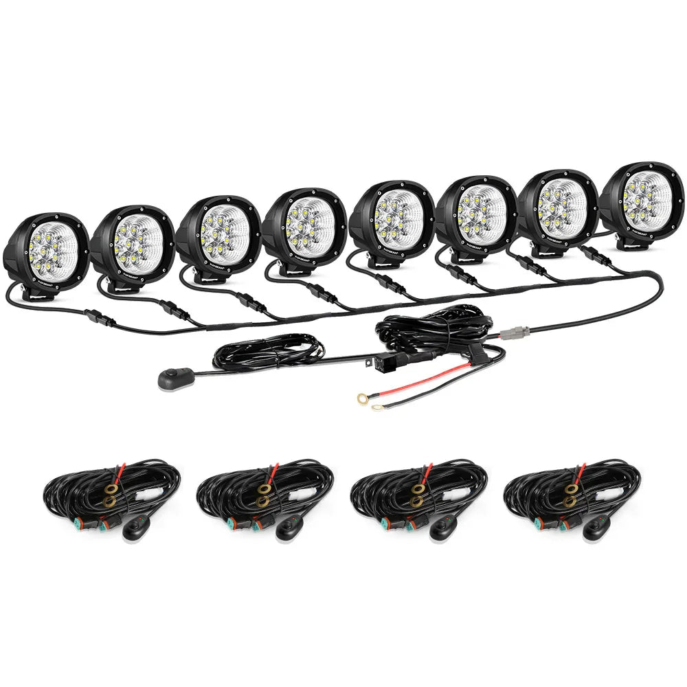 Auxbeam P4 Series 4 Inch 90W Round LED Driving Lights Flood White Pod Lights