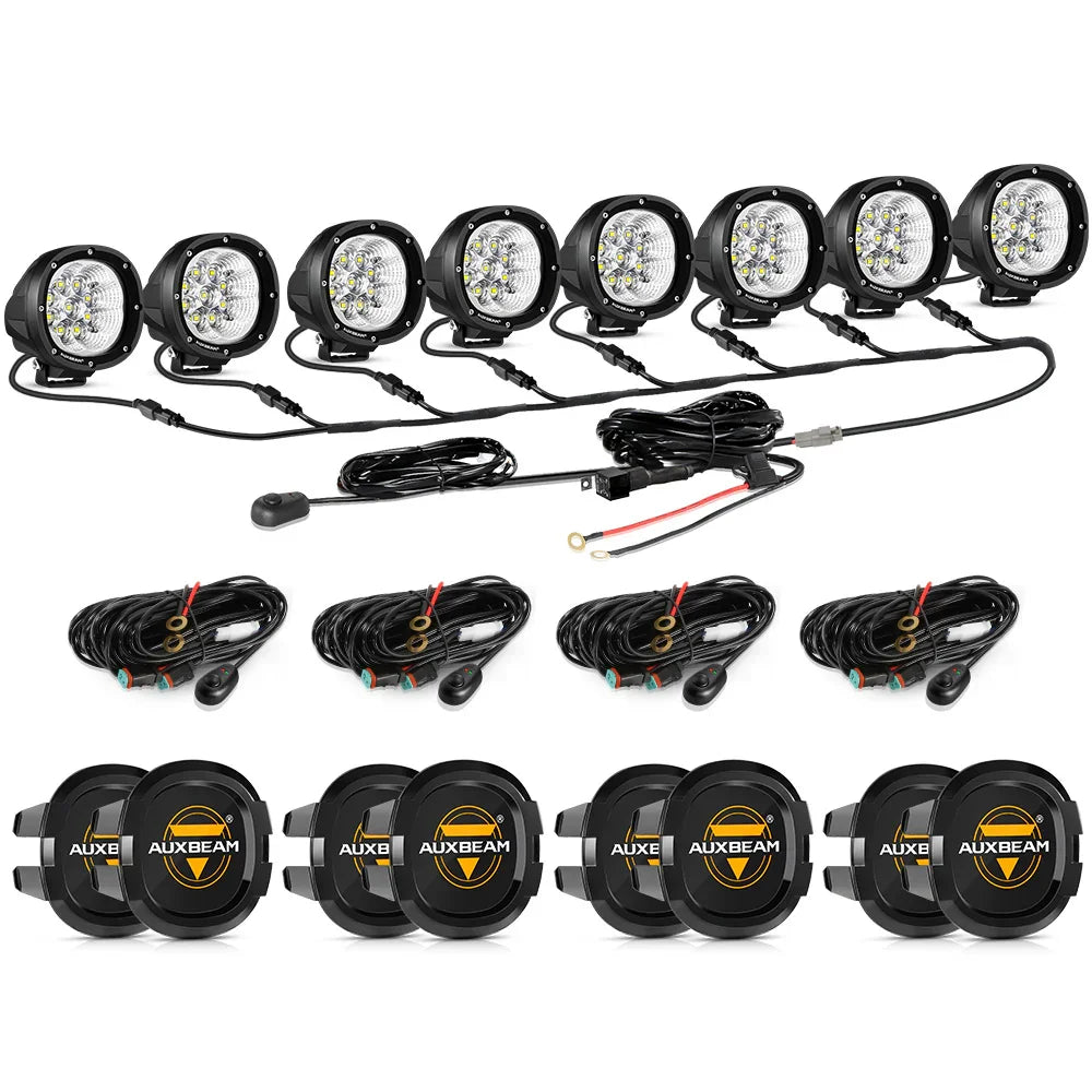 Auxbeam P4 Series 4 Inch 90W Round LED Driving Lights Flood White Pod Lights