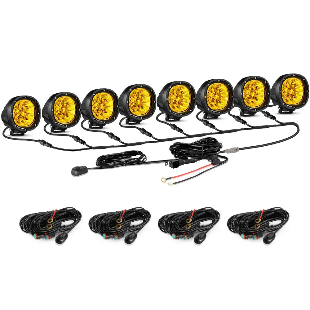 Auxbeam P4 Series 4 Inch 90W Round LED Driving Lights Flood Amber Pod Lights