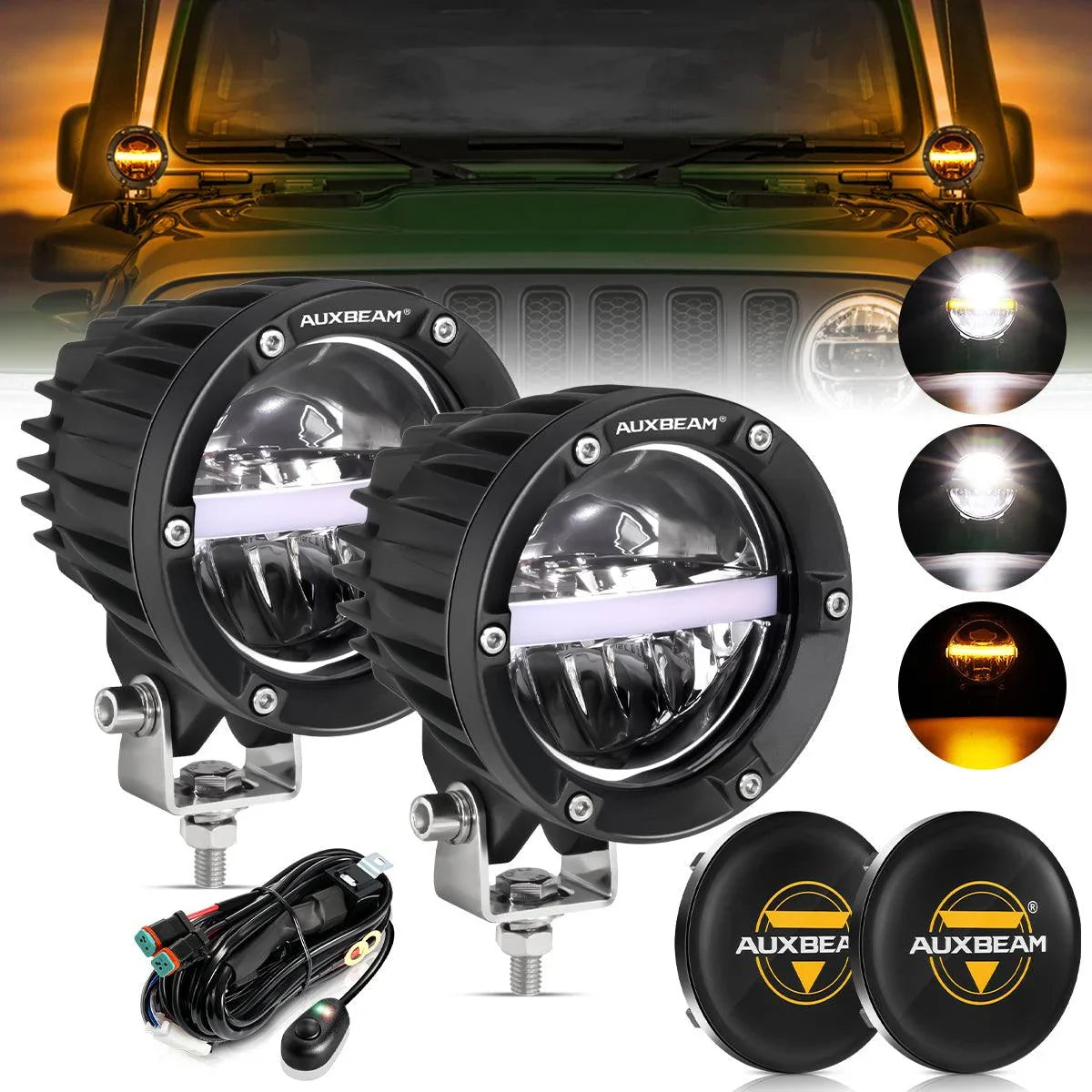 Auxbeam C4 Series 4 Inch 110W LED Pods Offroad LED Driving Lights with Amber DRL