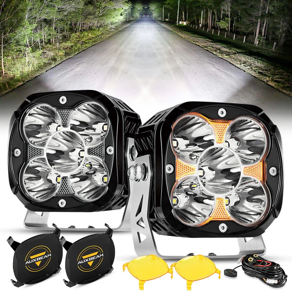 XP-ULTRA Series 4.5 Inch 128W 15200LM Spot Beam LED Pod Lights Off Road Lights with Amber DRL