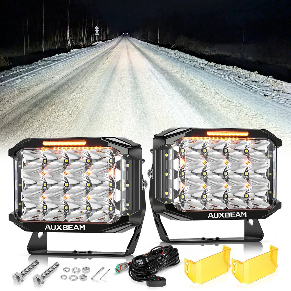 V-MAX Series | 7x5 Inch Rectangle 228W 26100LM Spot Beam Side Shooter LED Driving Lights with Amber DRL&Backlight