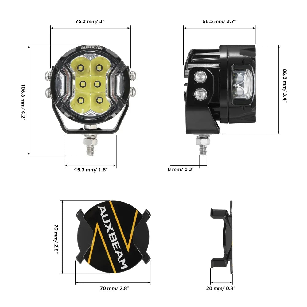 V-ULTRA Series | 3 Inch 108W LED Side Shooter White Pod Lights with Amber DRL