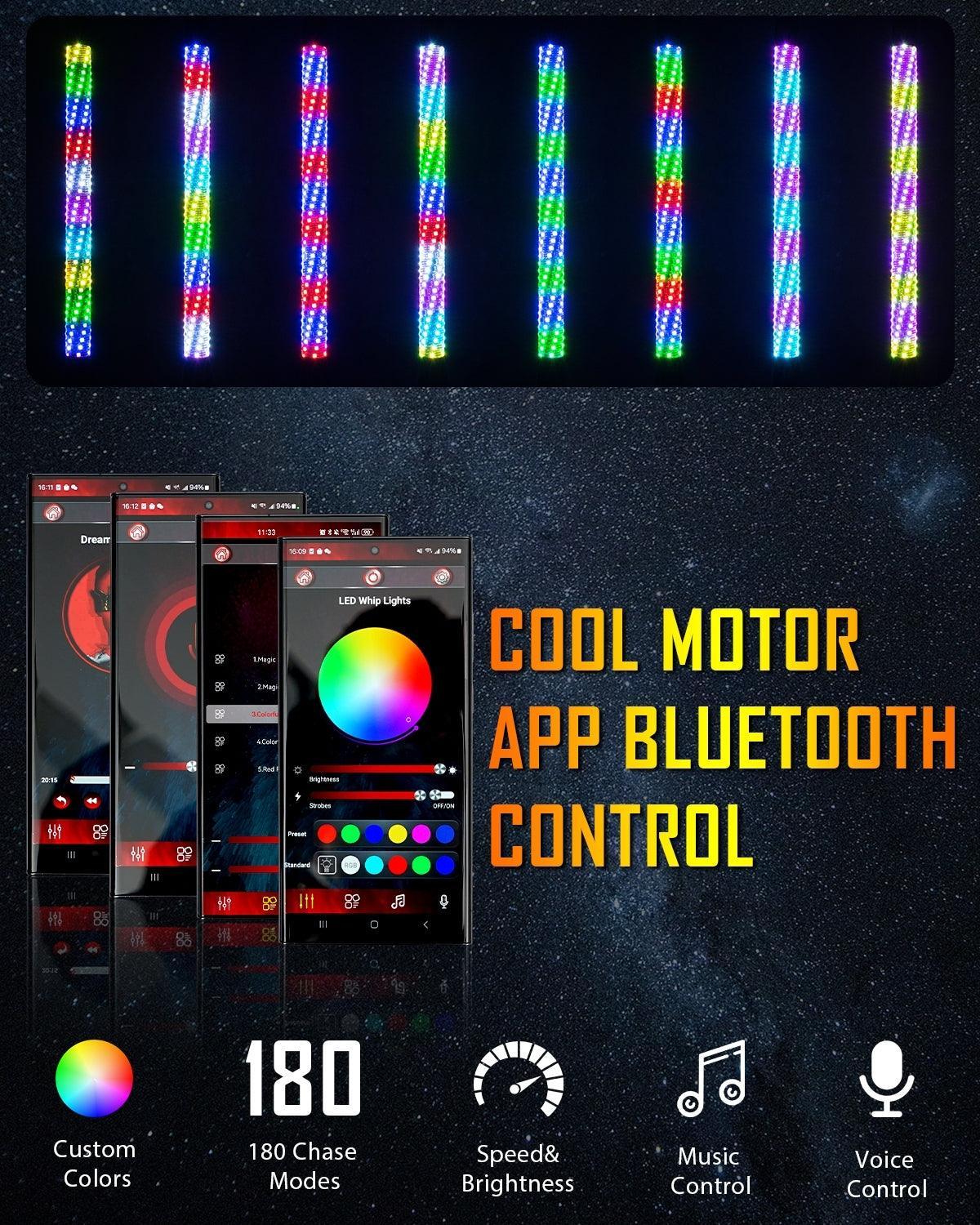 Auxbeam 2.2FT LED RGB Whip Lights with Turn Signal & Brake Light