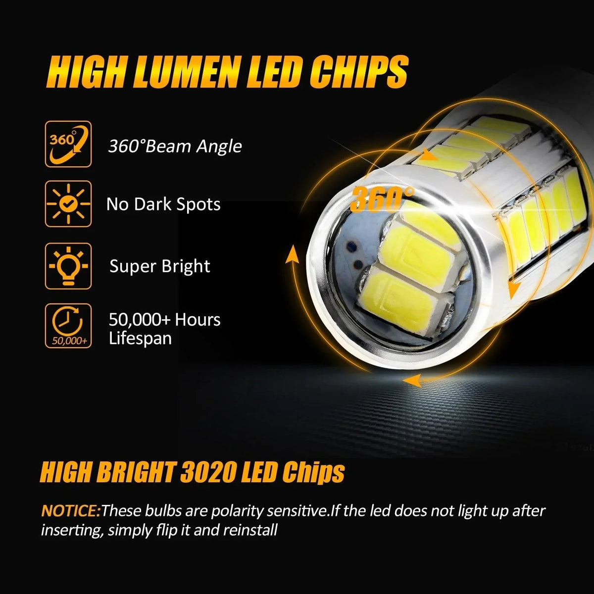 Auxbeam 7440 7440A LED Backup Reverse/Turn Signal/Brake Tail Light Bulbs 20W