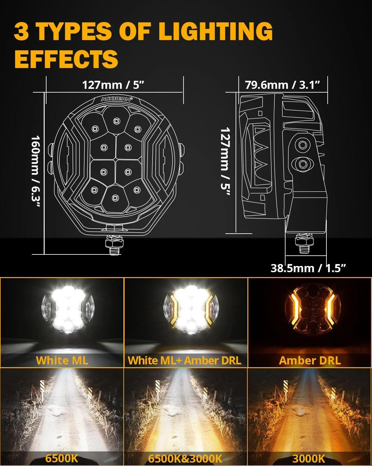 V-ULTRA Series 6/8 Pcs 5 Inch 172W LED Side Shooter Amber DRL with Power Harness