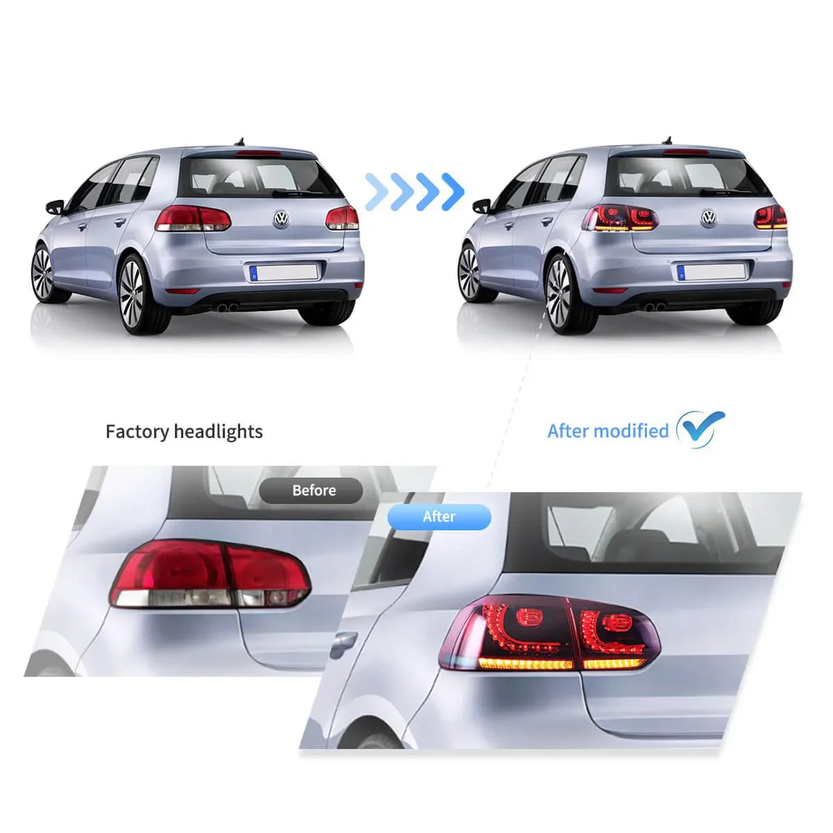Vland LED Tail Light Assembly for 2009-2014 VW Golf 6th Gen Mk6 Hatchback