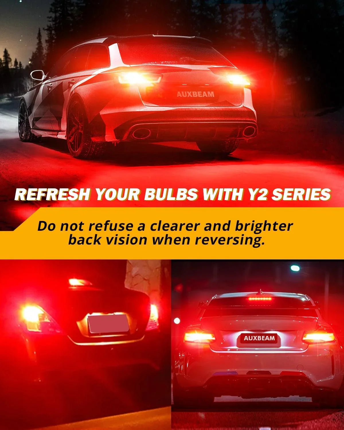 Auxbeam T20 7443 7440 LED Brake/Tail Light Bulbs 14W Red Y2 Series 2 Bulbs