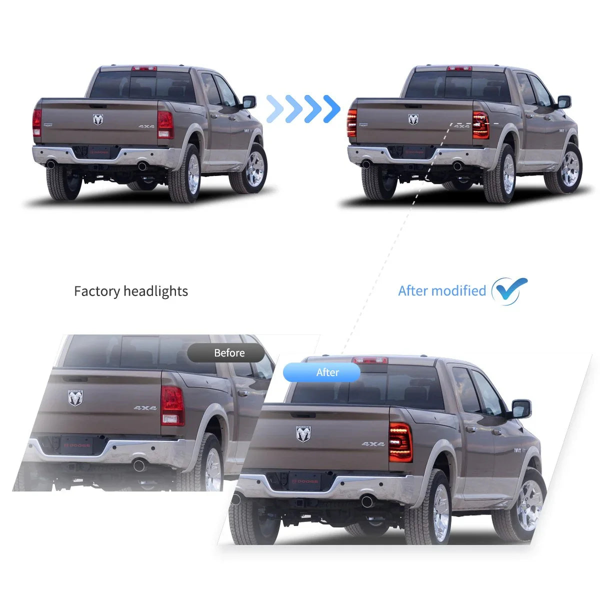 Vland LED Tail Lights Assembly for 2009-2018 Dodge Ram 4th Gen (DS/DJ/D2)