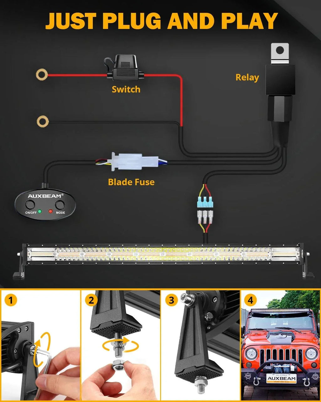 Auxbeam Series 42 Inch White&Amber Straight Off Road Led Light Bar