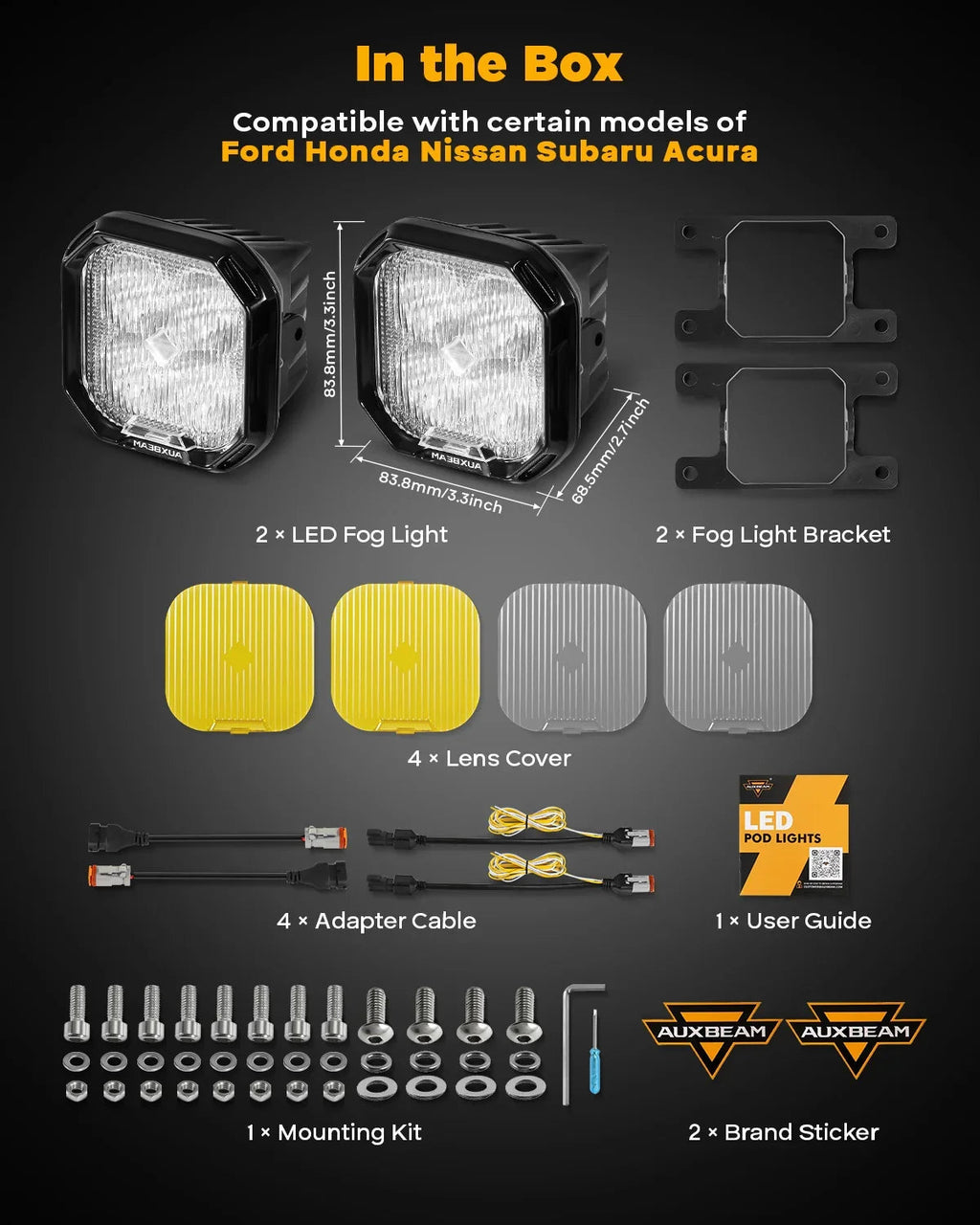 Color Play Series 3 Inch LED Fog Light Kit For Ford Honda Nissan Subaru Acura