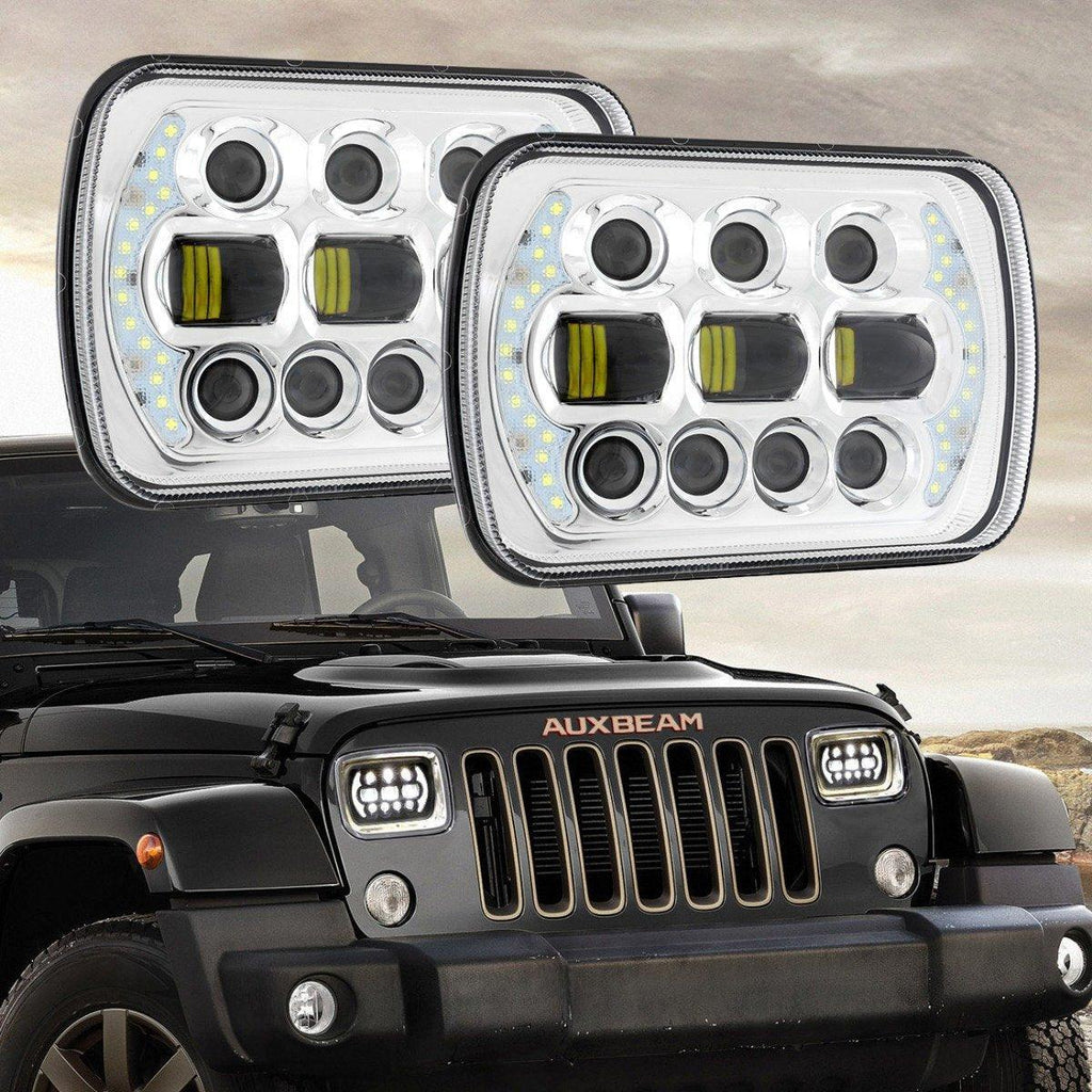 Auxbeam 130W 7x6 LED Headlight for Jeep Wrangler YJ XJ MJ/ Ford/ Savana/ Trucks