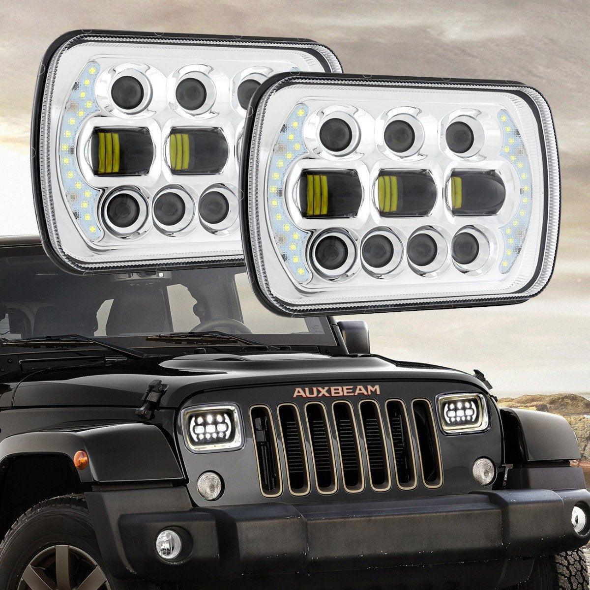 Auxbeam 130W 7x6 LED Headlight for Jeep Wrangler YJ XJ MJ/ Ford/ Savana/ Trucks