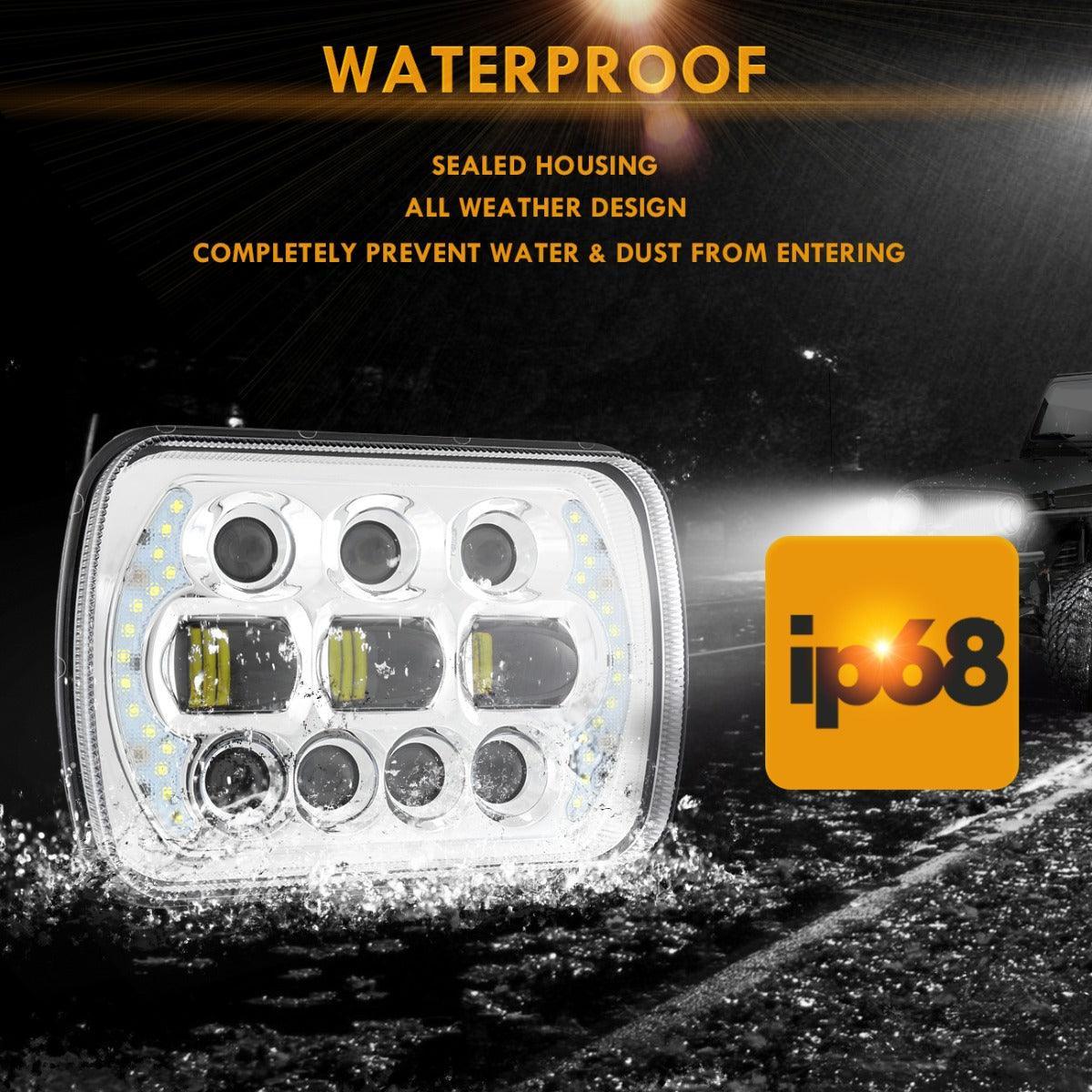 Auxbeam 130W 7x6 LED Headlight for Jeep Wrangler YJ XJ MJ/ Ford/ Savana/ Trucks