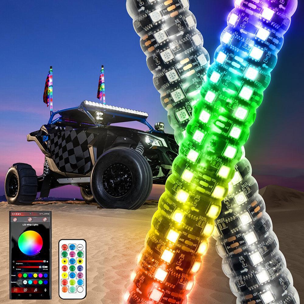 Auxbeam 2.8FT LED RGB Whip Lights with Turn Signal & Brake Light