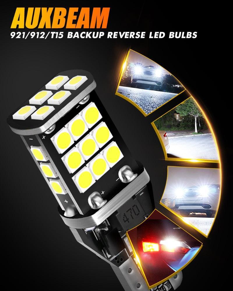 Auxbeam 912 921 T15 W16W LED Back-up/Brake/Tail Light Bulbs 10W 6500K White 2