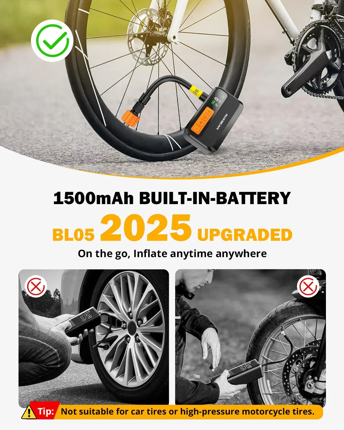 Auxbeam BL05 120PSI High-Performance Mini Handheld Bike Pump Brushless Motor