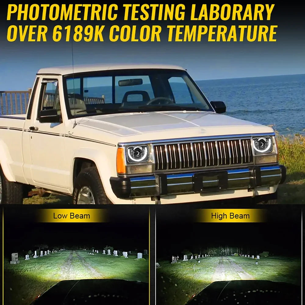 Auxbeam 7x6 Inch Sealed Beam LED Headlights for Jeep Cherokee XJ/Wrangler YJ