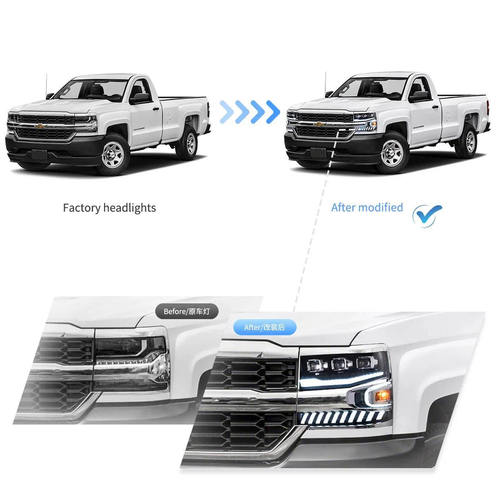 Vland LED Headlight Assembly Dual for 2016-2018 Chevrolet Silverado 1500 4th Gen