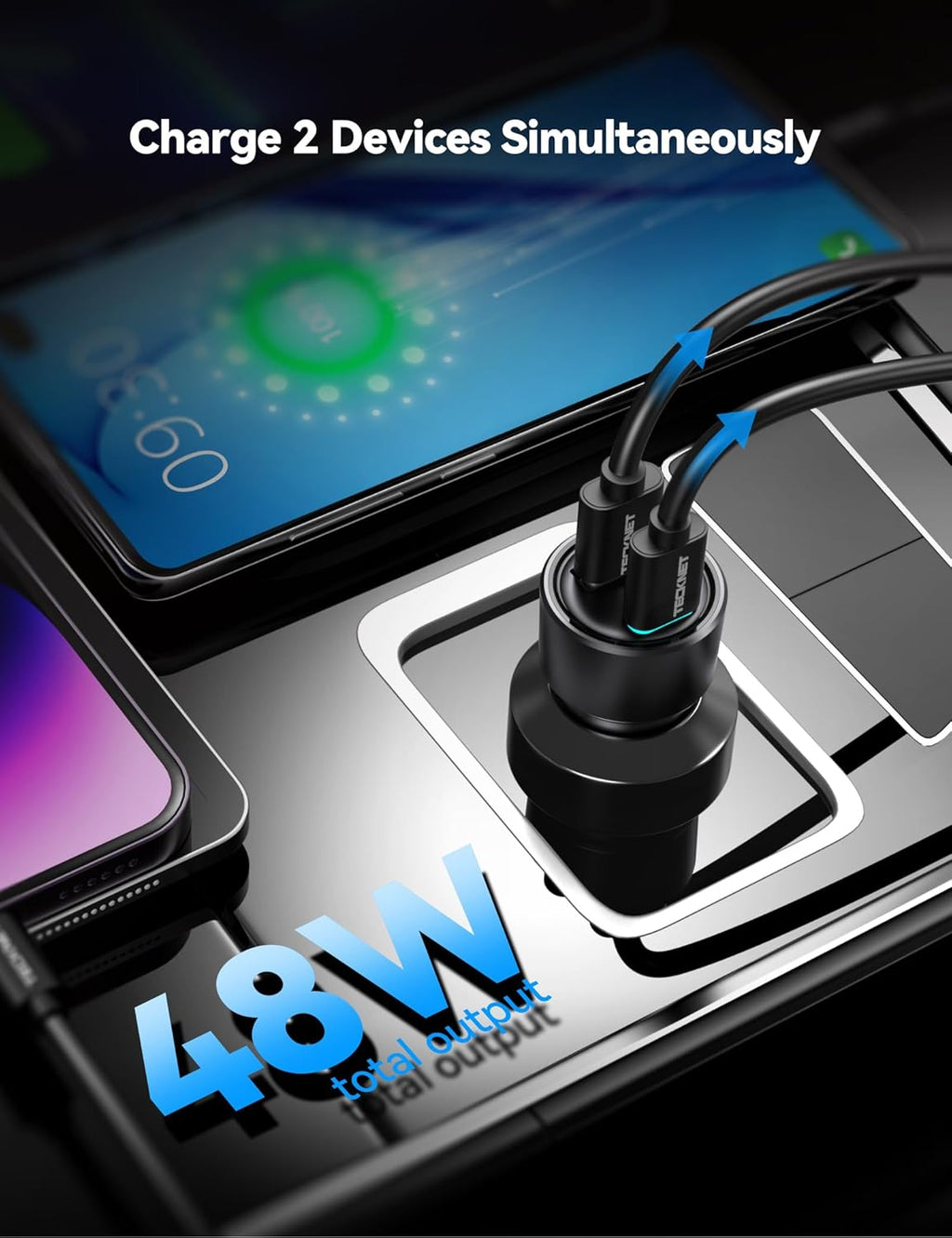 TECKNET 48W 2-Port Fast Car Charger [2-Pack] - USB-C PD 30W & USB-A QC 18W