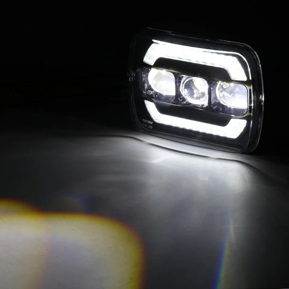 Auxbeam 7x6 Inch Sealed Beam LED Headlights with Hi-Lo Beam Yellow Turn Signal
