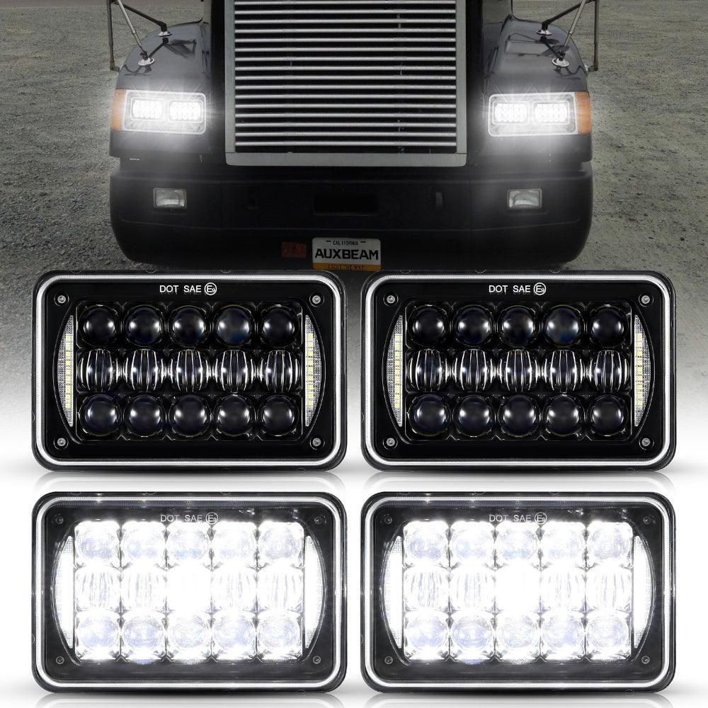 Auxbeam 4x6 LED Headlights Rectangular Headlamps Hi/Lo Sealed Beam