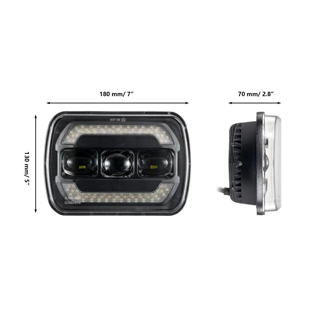 Auxbeam 7x6 Inch Sealed Beam LED Headlights with Hi-Lo Beam Yellow Turn Signal