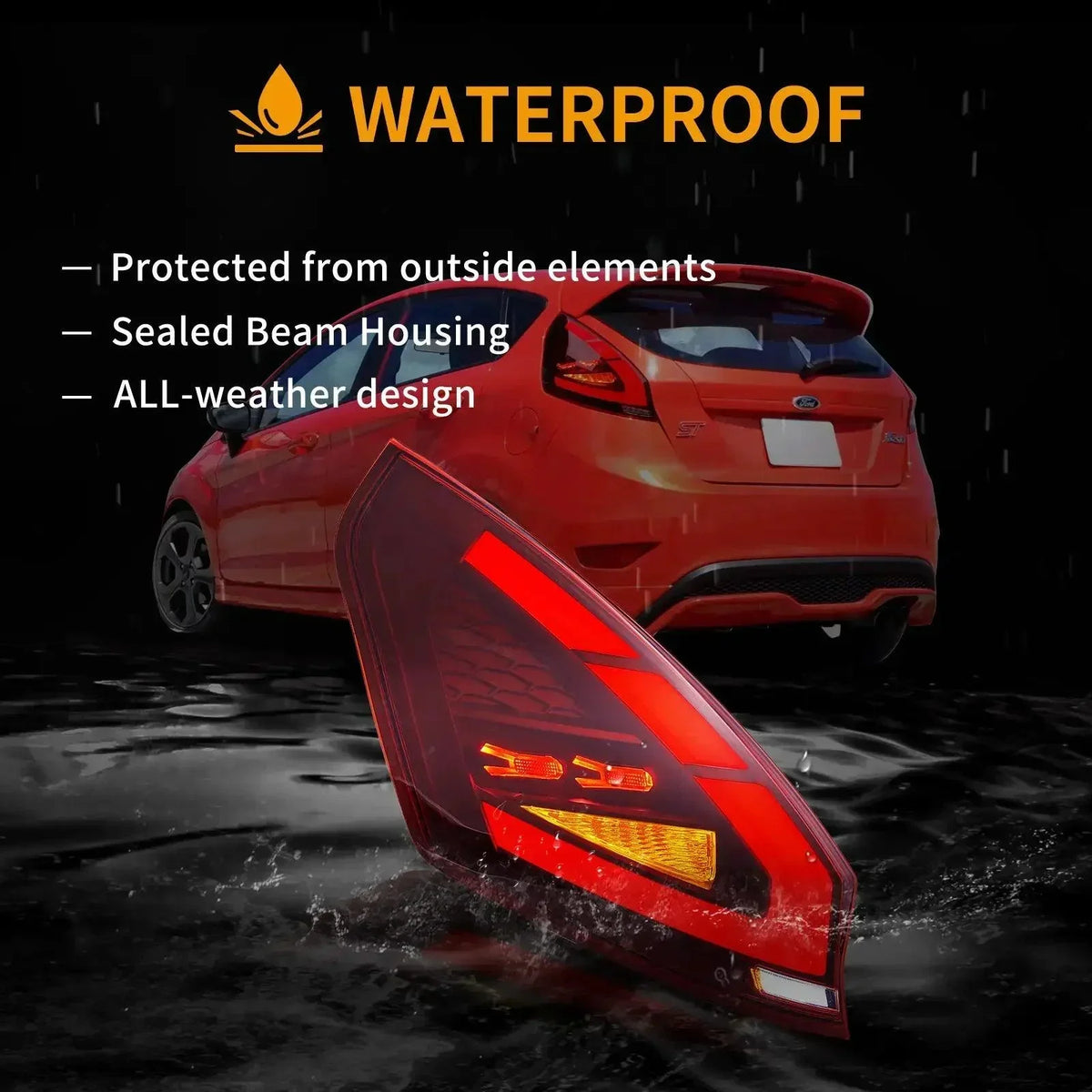 Vland LED Tail Light Assembly for 2009-2017 Ford Fiesta Hatchback