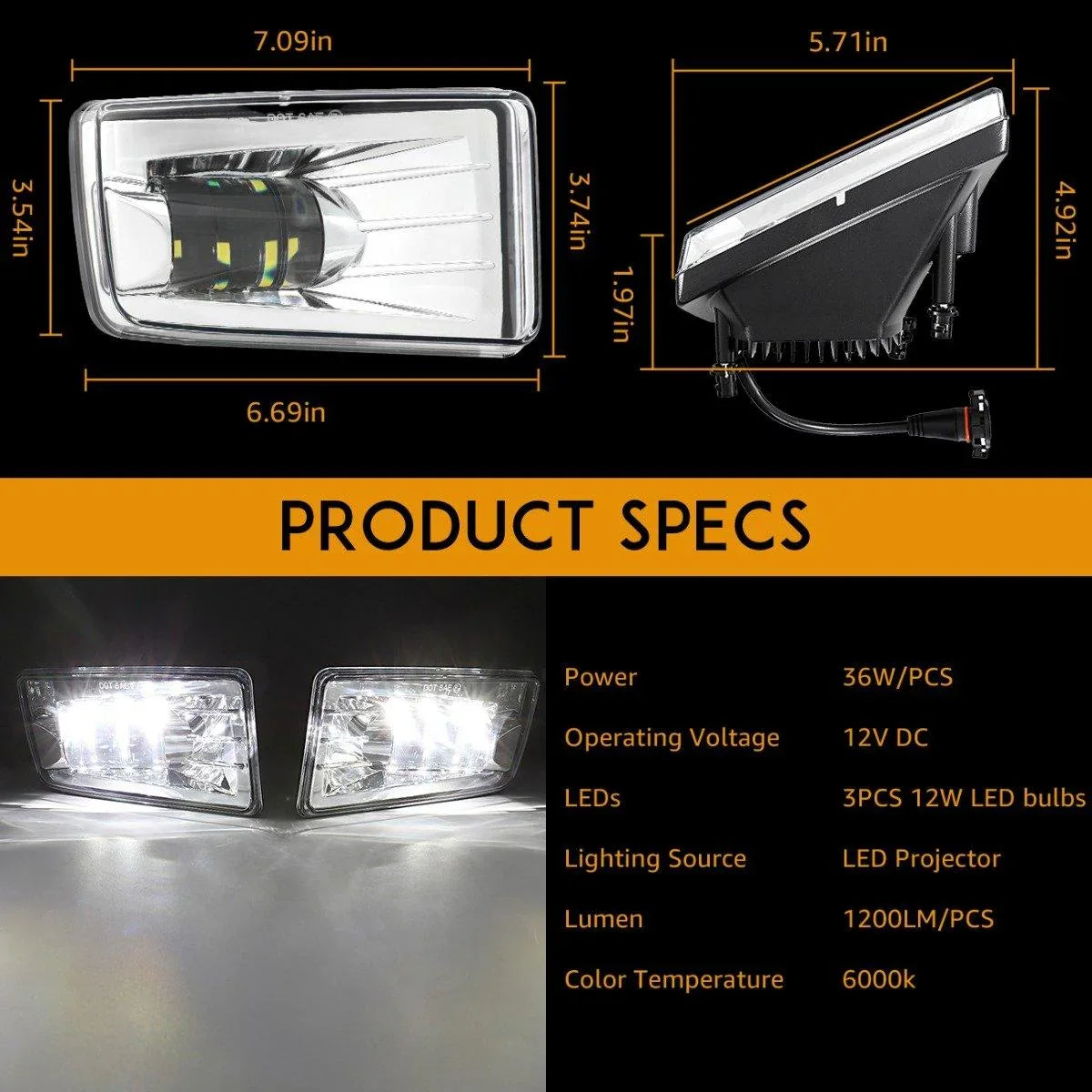 Auxbeam 36W Chrome LED Fog Lights 5202 (2 Pcs) for GMC YUKON 2015-2016