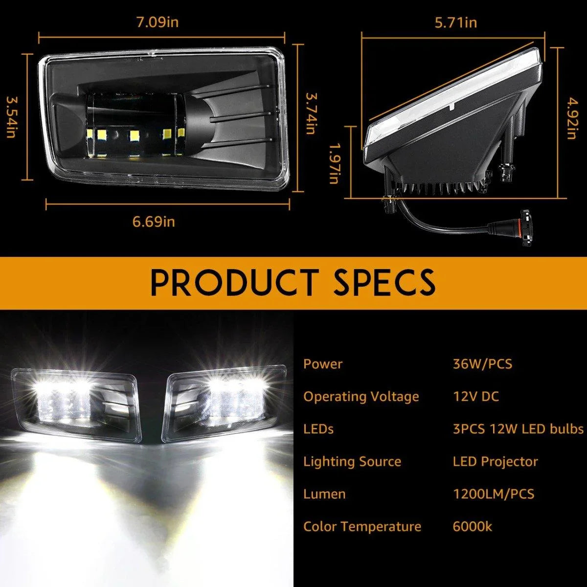 Auxbeam 36W Black LED Fog Lights 5202 (2 Pcs) for GMC YUKON 2015-2016