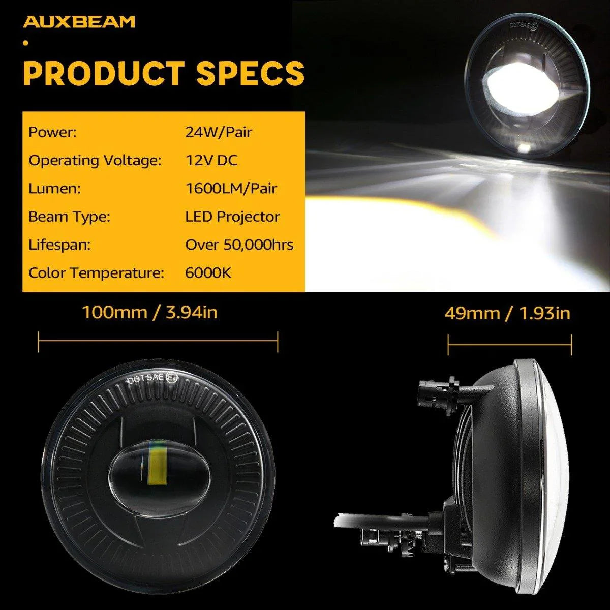 Auxbeam 24W Round Black LED Fog Lights 5202 for GMC Acadia 2007-2012