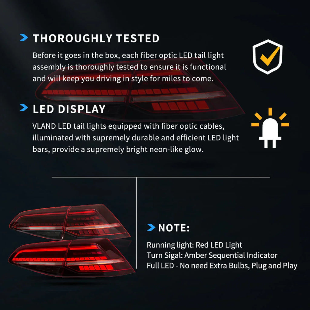 Vland LED Tail Light Assembly for 2013-2021 Volkswagen Golf MK7 MK7.5 Hatchback