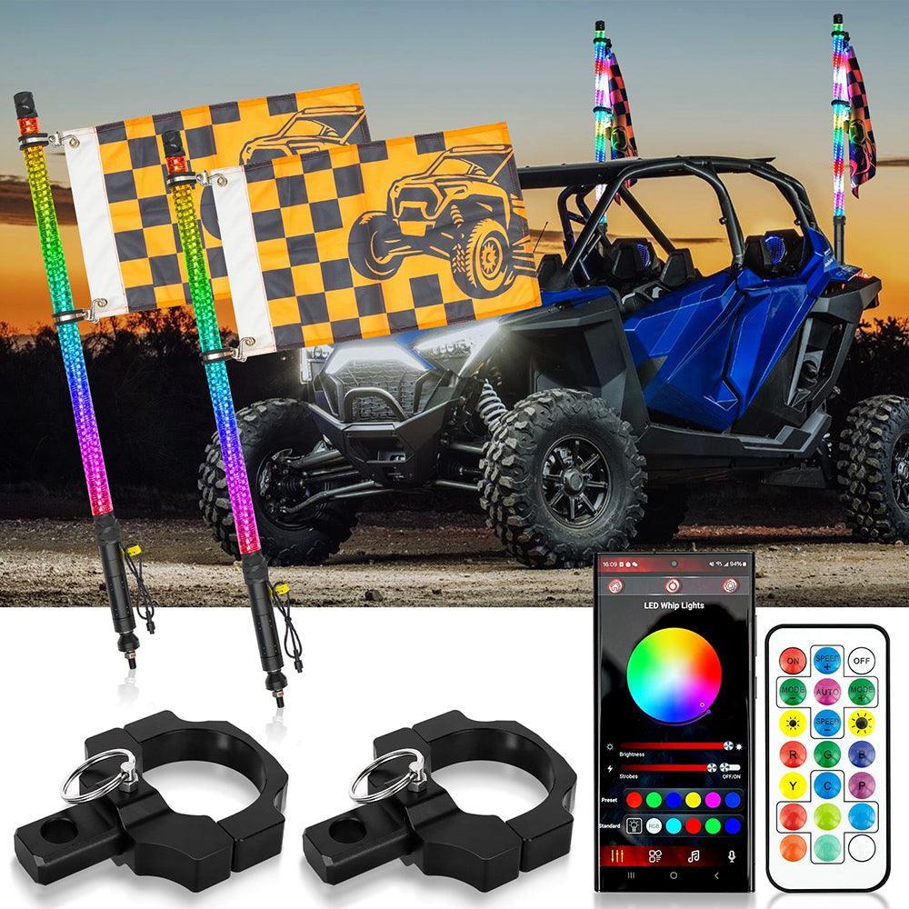 Auxbeam 2.8FT LED RGB Whip Lights with Turn Signal & Brake Light