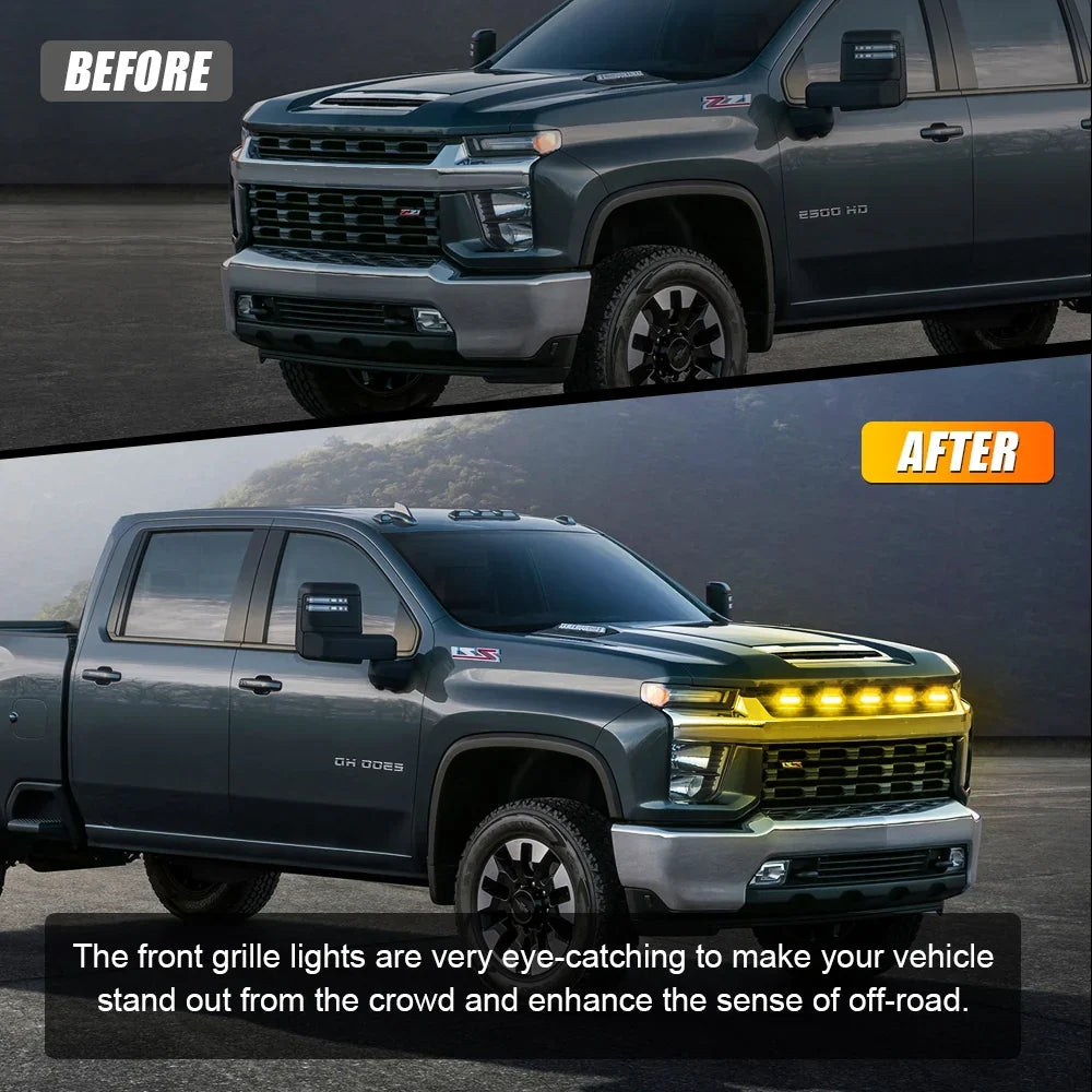 Auxbeam LED Front Grille Lights Raptor Style Amber Light Universal Car
