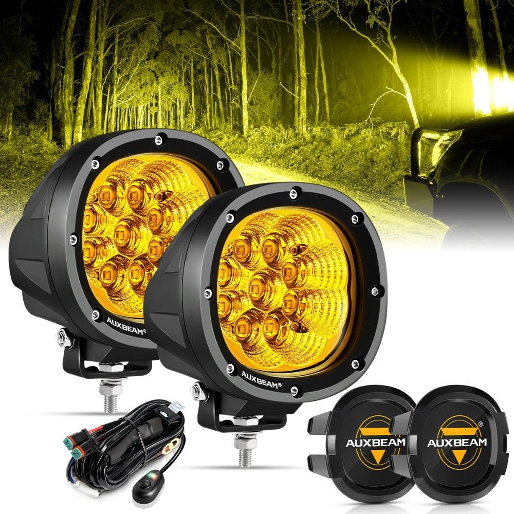 Auxbeam P4 Series 4 Inch 90W Round LED Driving Lights Flood Amber Pod Lights