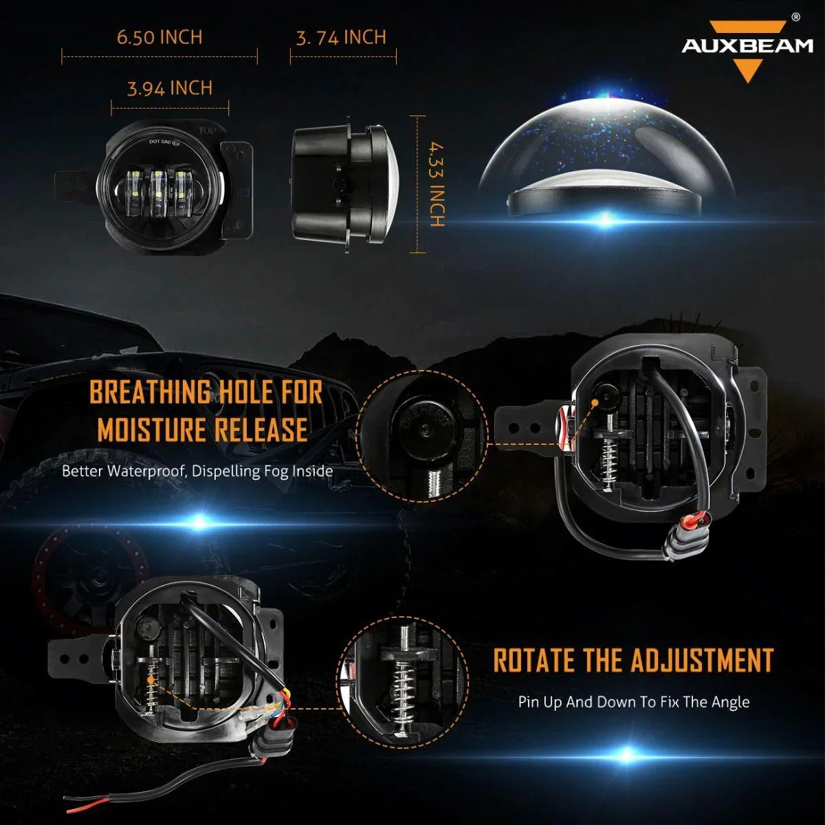 Auxbeam 4 Inch Round LED Fog Lamps for 2018-2020 Jeep Wrangler JL JLU Jeep