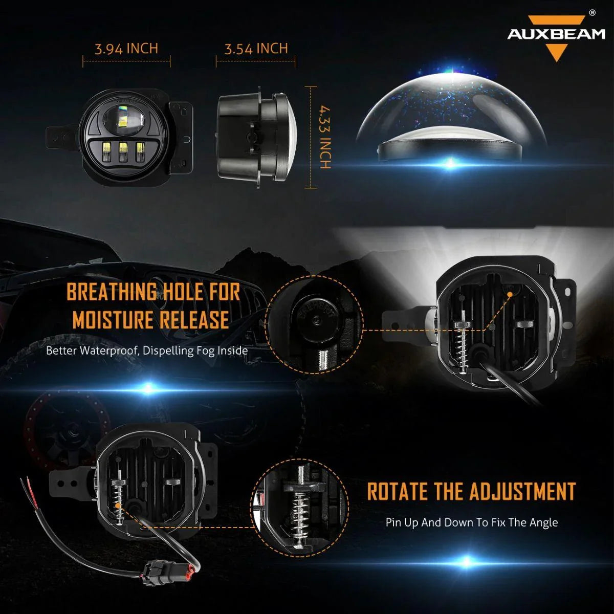 Auxbeam 30W 4 Inch LED Fog Lights for Jeep Wrangler JL JLU 2018-2021, Jeep