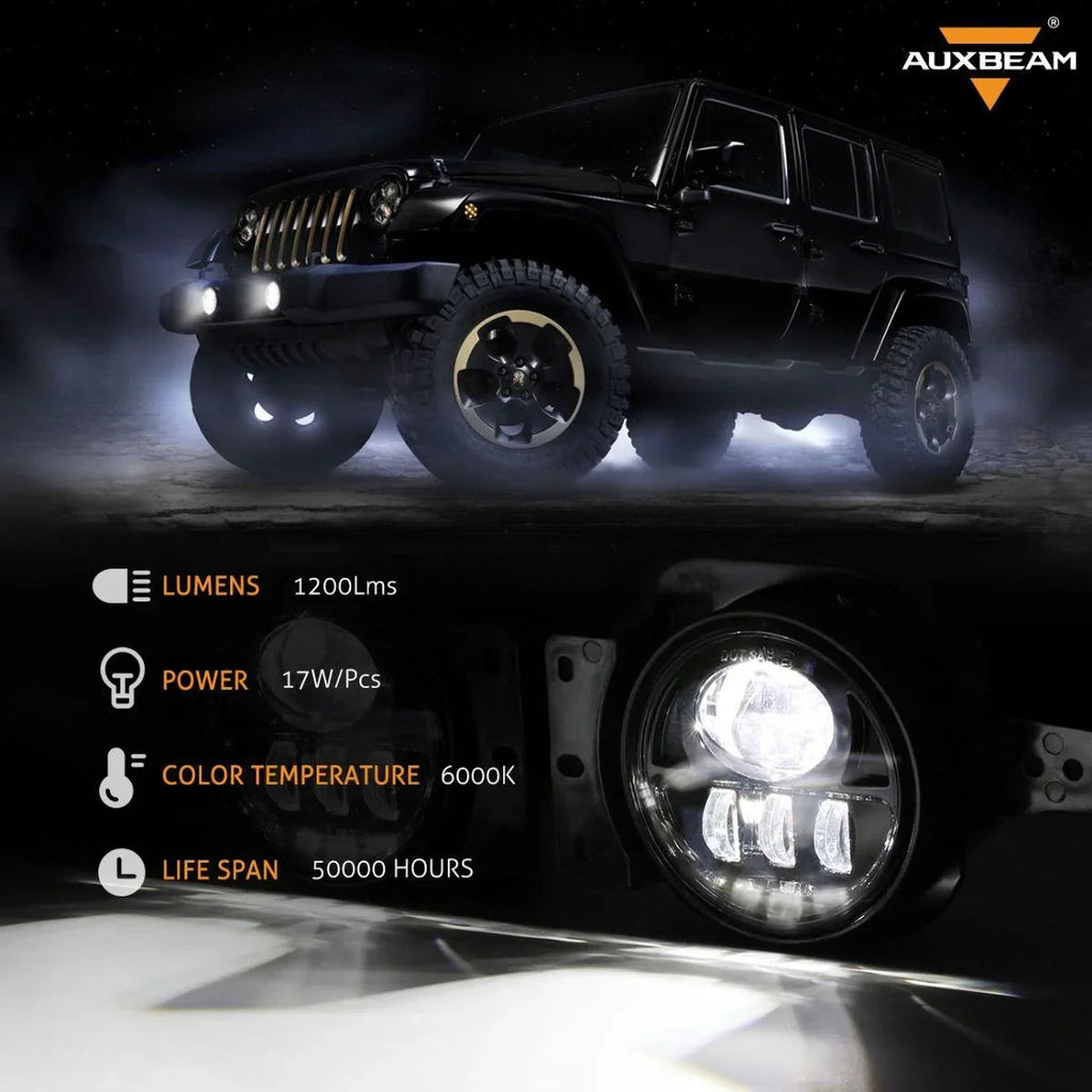 Auxbeam 30W 4 Inch LED Fog Lights for Jeep Wrangler JL JLU 2018-2021, Jeep
