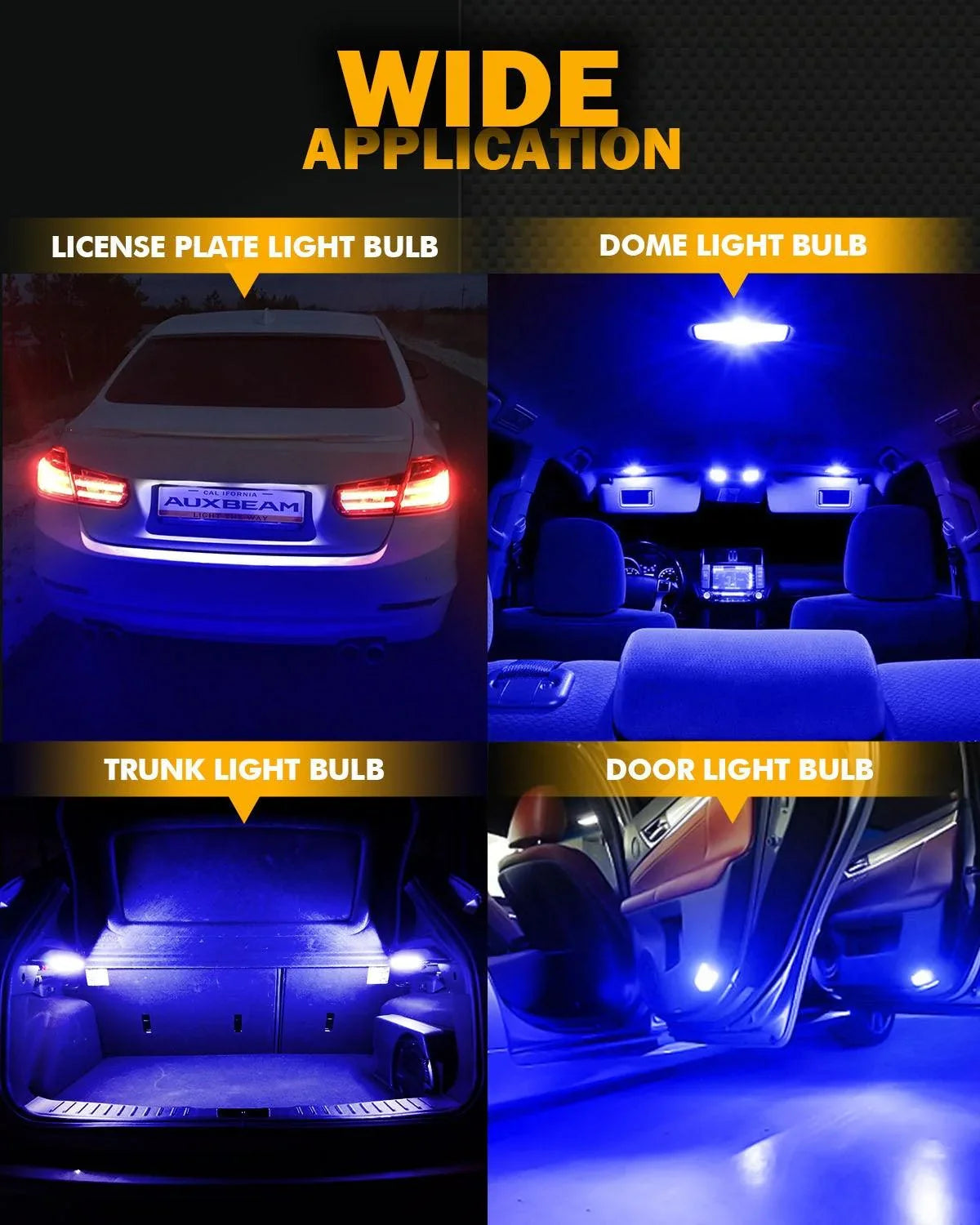 Auxbeam 168 2825 W5W T10 LED License Plate/Side Marker/Interior Light Bulbs 3W