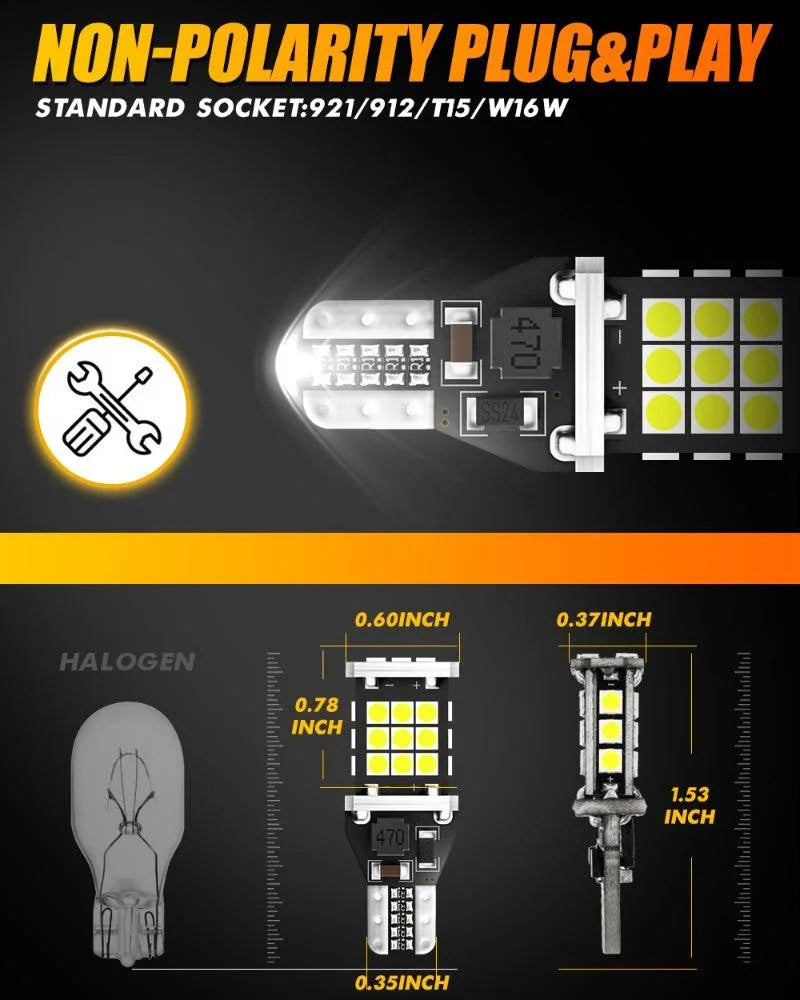 Auxbeam 912 921 T15 W16W LED Back-up/Brake/Tail Light Bulbs 10W 6500K White 2