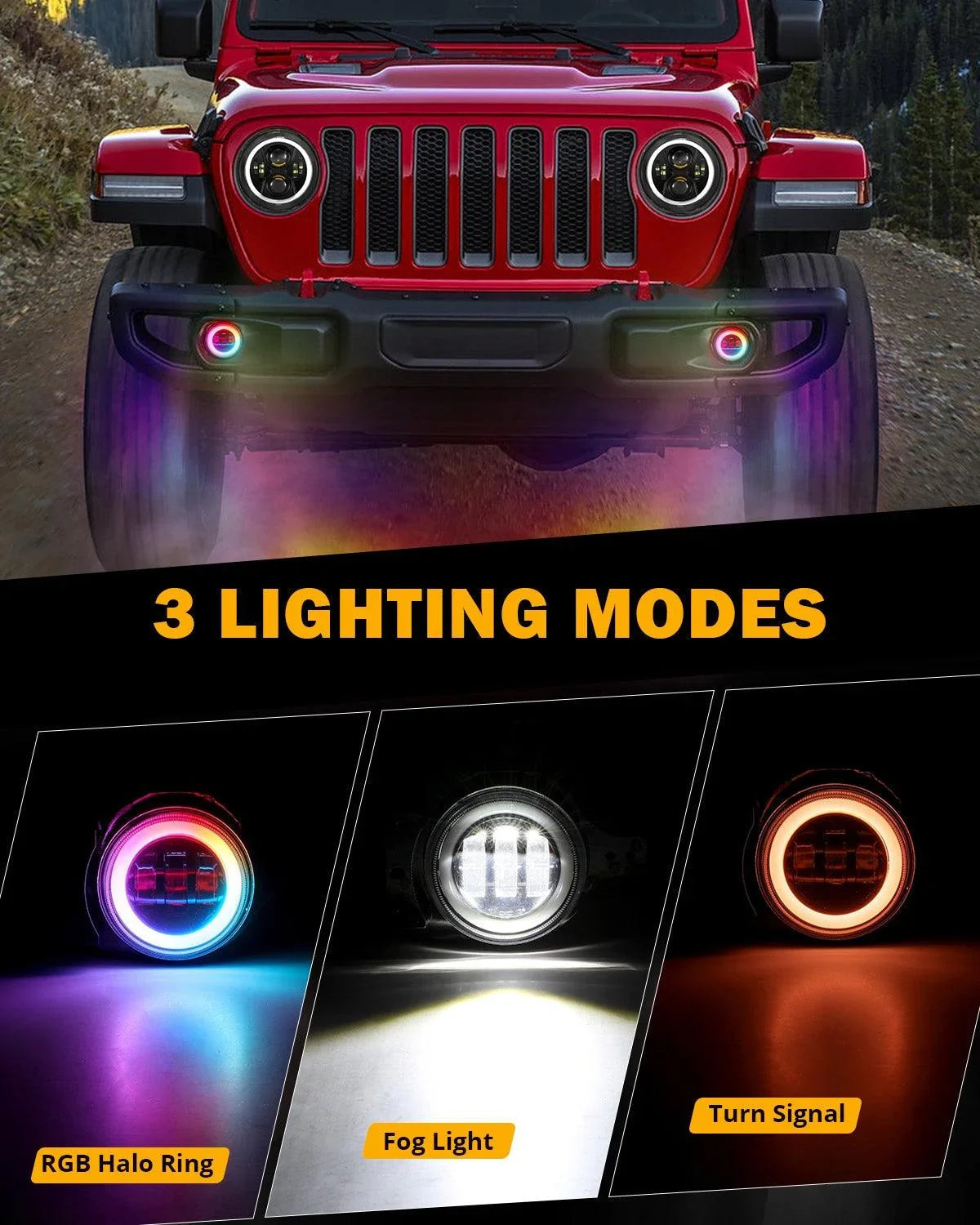 Auxbeam 4 Inch LED Fog Lights for Jeep Wrangler JK/JL 2018-2024