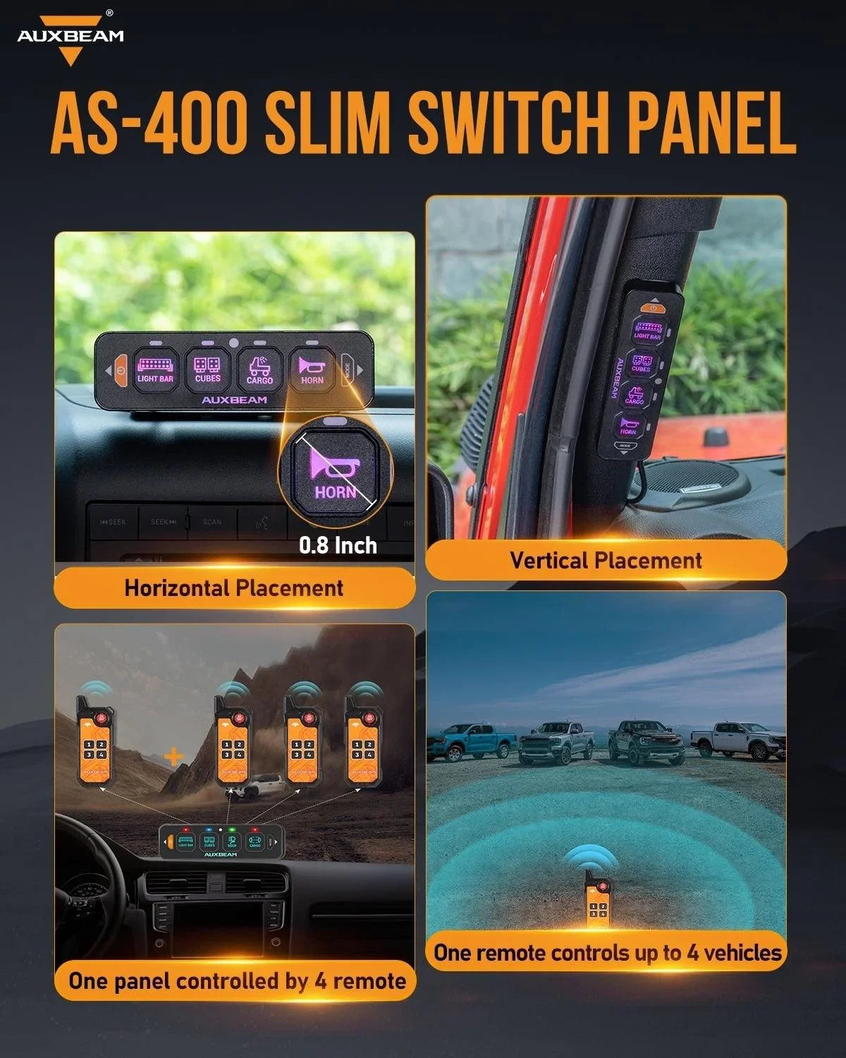 Auxbeam AS Series 4 Gang (AS-400) RGB Slim Switch Panel with APP&Remote Control